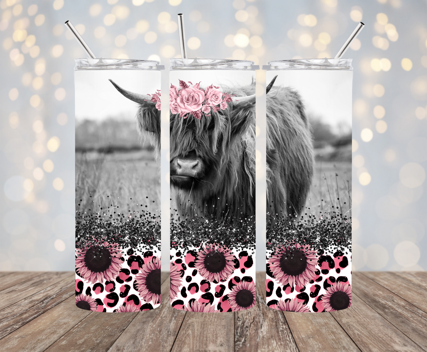 Highland Cow Pink Flower